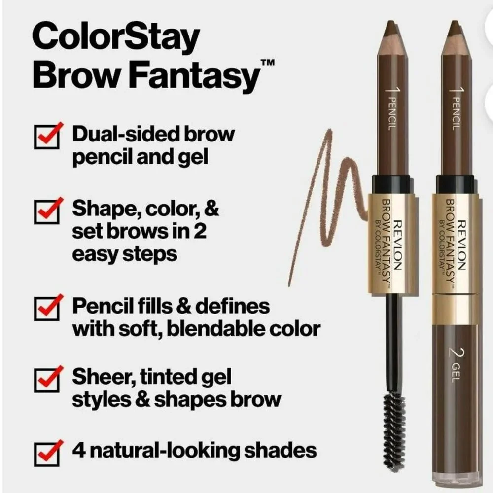 Revlon Eyebrow Gel & Pencil ColorStay Fantasy 2-in-1, Longwearing Dark Brown 106